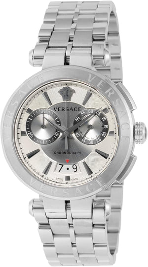 Versace Aion Chronograph White Dial Silver Steel Strap Watch for Men - VBR040017