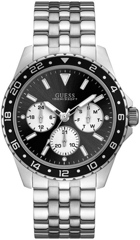 Guess Odyssey Black Dial Silver Steel Strap Watch For Men - W1107G1