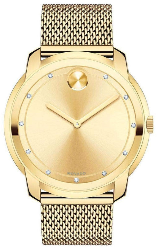 Movado Bold Diamonds Gold Dial Gold Mesh Bracelet Watch For Men - 3600460