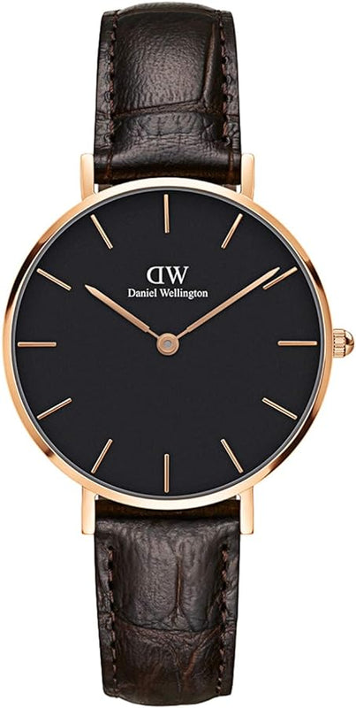 Daniel Wellington Classic Petite York Black Dial Brown Leather Strap Watch For Women - DW00100170