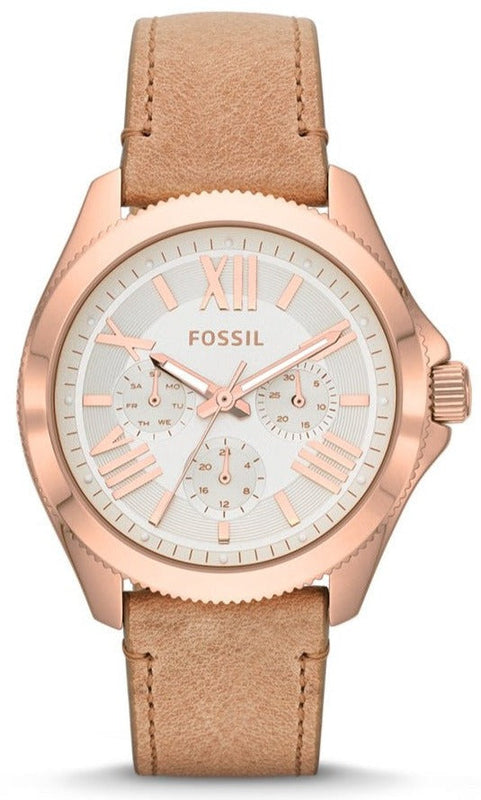 Fossil Cecile White Dial Beige Leather Strap Watch for Women - AM4532