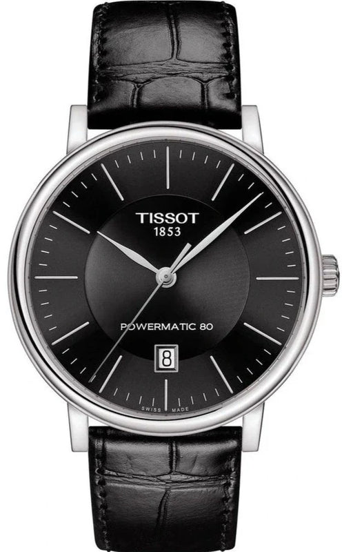 Tissot Carson Premium Powermatic 80 Black Dial Black Leather Strap Watch For Men - T122.407.16.051.00