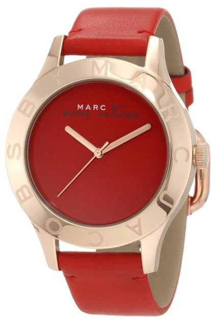Marc Jacobs Blade Red Dial Red Leather Strap Watch for Women - MBM1204