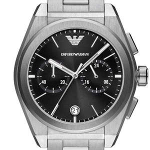Emporio Armani Federico Chronograph Black Dial Silver Steel Strap Watch For Men - AR11560