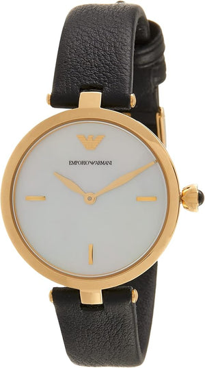Emporio Armani Arianna Analog Silver Dial Black Leather Strap Watch For Women - AR11200