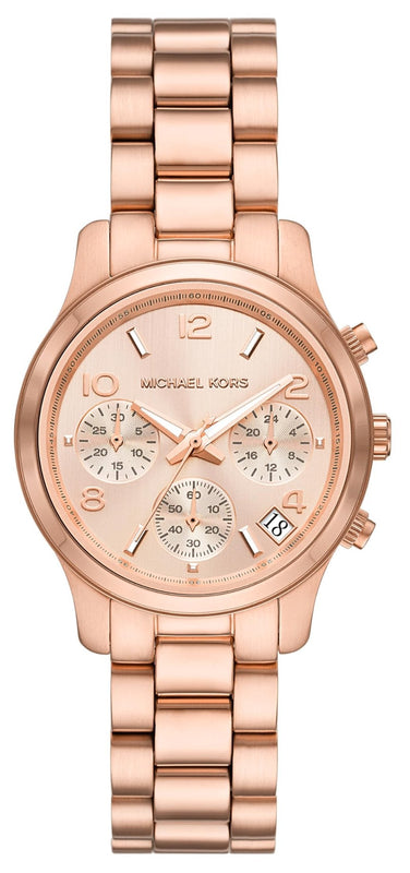 Michael Kors Runway Chronograph Rose Gold Dial Rose Gold Steel Strap Watch For Women - MK7327
