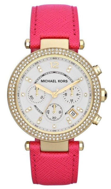Michael Kors Parker Chronograph White Dial Pink Leather Strap Watch for Women - MK2297