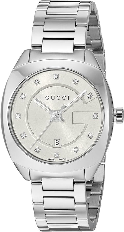 Gucci G Frame Quartz Diamonds Silver Dial Silver Steel Strap Watch For Women - YA142504