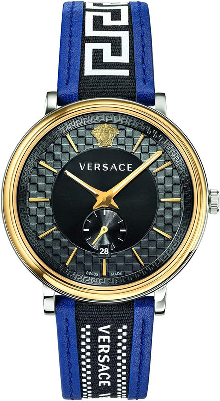 Versace V-Circle Black Dial Blue Leather Strap Watch for Men - VEBQ01419