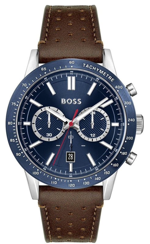 Hugo Boss Allure Blue Dial Brown Leather Strap Watch for Men - 1513921