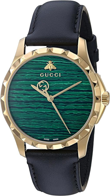 Gucci Le Marche Des Merveilles Quartz Green Dial Black Leather Strap Watch For Women - YA126463