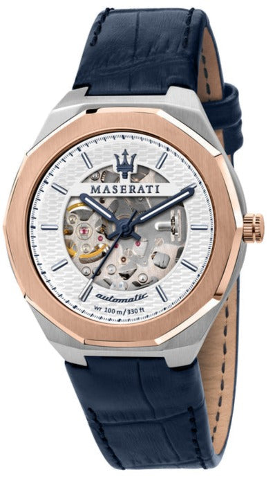 Maserati Stile Automatic Limited Edition White Dial Blue Leather Strap Watch For Men - R8821142001