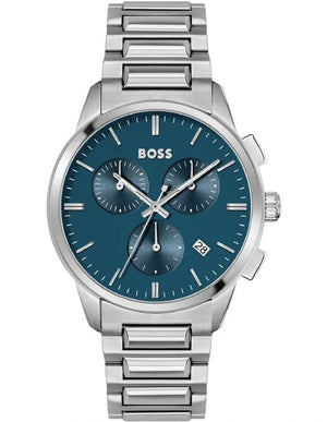 Hugo Boss Dapper Chronograph Blue Dial Silver Steel Strap Watch For Men - 1513927