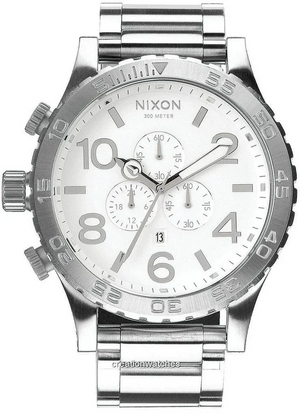 Nixon 51-30 Chrono Silver Dial Silver Steel Strap Watch for Men - A083-488