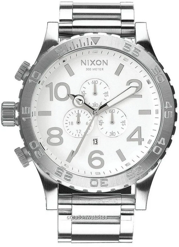 Nixon 51-30 Chrono Silver Dial Silver Steel Strap Watch for Men - A083-488