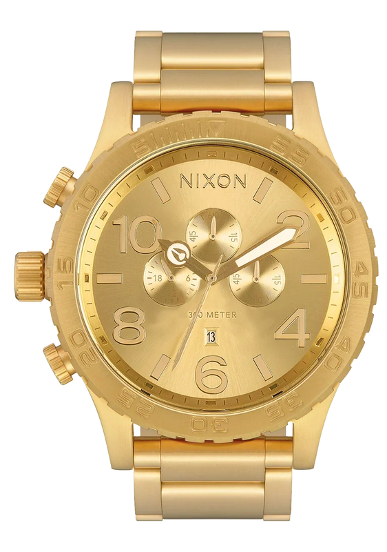 Nixon 51-30 Chronograph Gold Dial Gold Steel Strap Watch for Men - A083-502