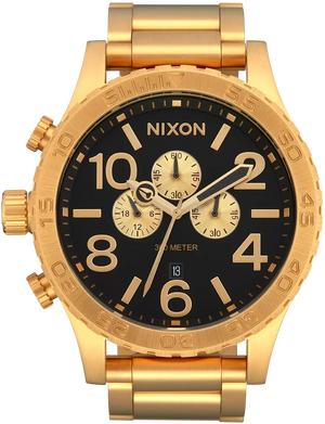 Nixon 51-30 Chrono Black Dial Gold Steel Strap Watch for Men - A083-510
