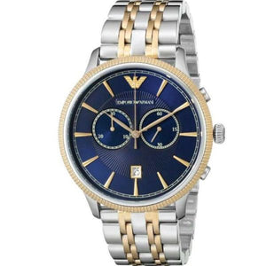 Emporio Armani Classic Blue Dial Two Tone Steel Strap Watch For Men - AR1847