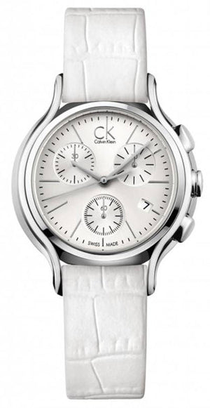 Calvin Klein Skirt White Dial White Leather Strap Watch for Women - K2U291L6