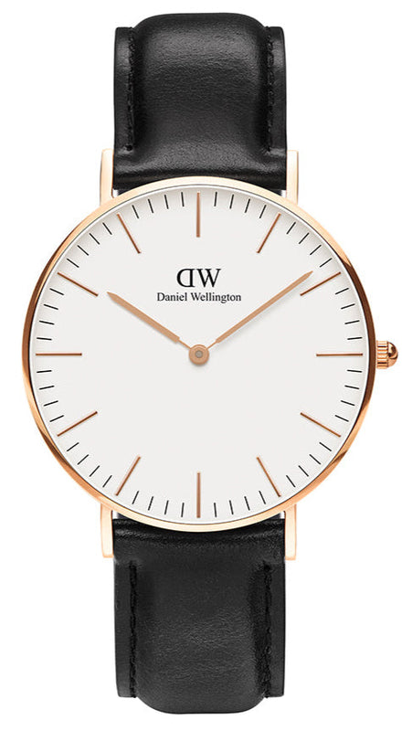 Daniel Wellington Classic Sheffield White Dial Black Leather Strap Watch for Women - DW00100036