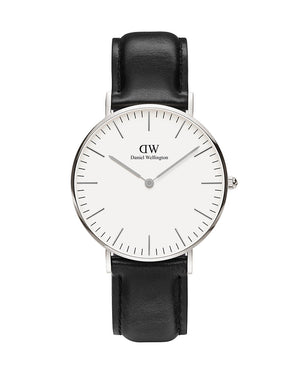Daniel Wellington Classic Petite York White Dial Black Leather Strap Watch For Women - DW00100188