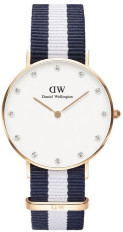 Daniel Wellington Classy Glasgow White Dial Two Tone Nylon Strap Watch For Women - DW00100078