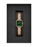 Daniel Wellington Quadro Studio Green Dial Rose Gold Mesh Strap Watch For Women - DW00100520