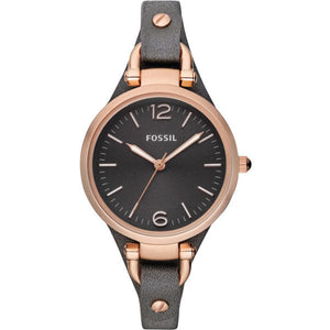 Fossil Georgia Smoke Grey Dial Grey Leather Strap Watch for Women - ES3077