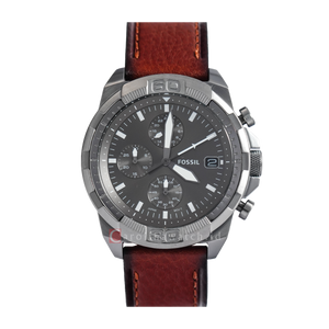 Fossil Bronson Chronograph Grey Dial Brown Leather Strap Watch for Men - FS5855