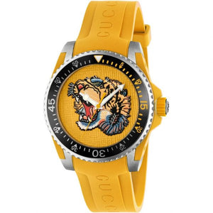 Gucci Dive Tiger Yellow Dial Yellow Rubber Strap Watch For Men - YA136317