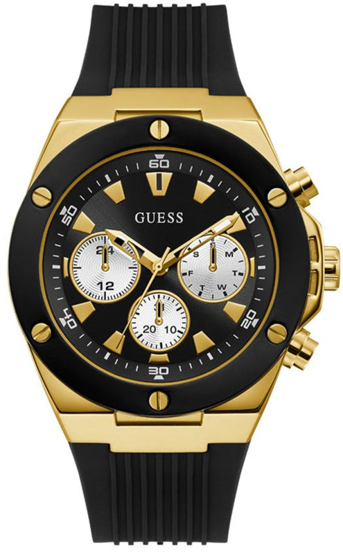 Guess Poseidon Chronograph Black Dial Black Rubber Strap Watch for Men - GW0057G1