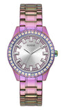 Guess Sparkler Silver Dial Purple Steel Strap Watch For Women - GW0111L5