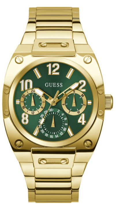 Guess Trend Analog Green Dial Gold Steel Strap Watch For Men - GW0624G2