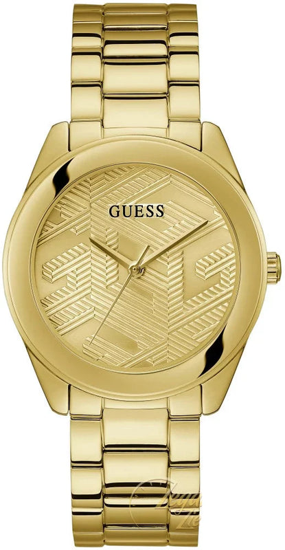 Guess Cubed Analog Gold Dial Gold Steel Strap Watch For Women - GW0606L2