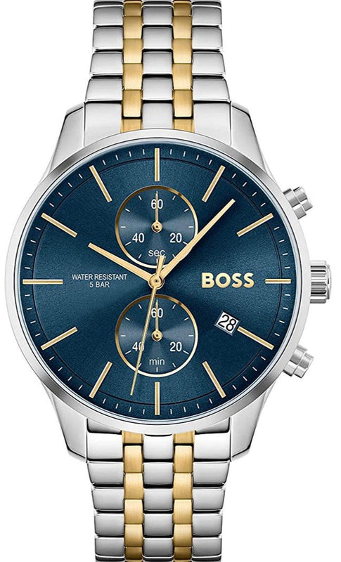 Hugo Boss Associate Blue Dial Two Tone Steel Strap Watch for Men - 1513976