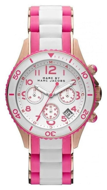Marc Jacobs Rock Chronograph White Dial Two Tone Silicone Strap Watch for Women - MBM2593