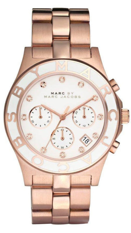 Marc Jacobs Blade Chronograph White Dial Rose Gold Steel Strap Watch for Women - MBM3082