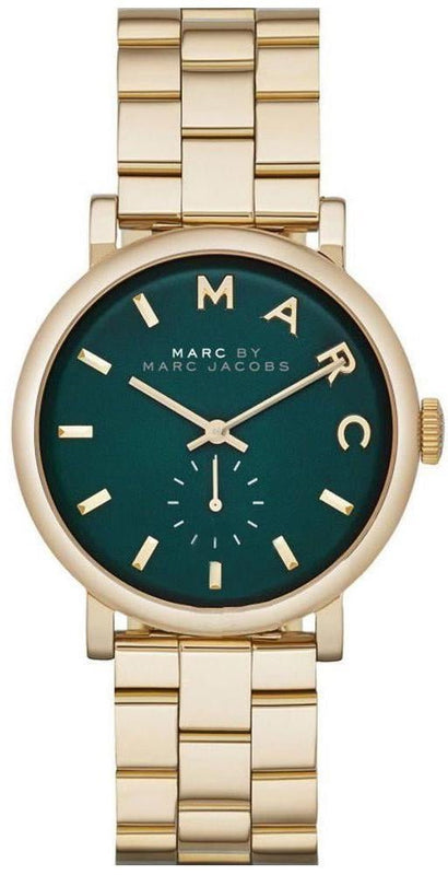 Marc Jacobs Baker Green Dial Gold Steel Strap Watch for Women - MBM3245