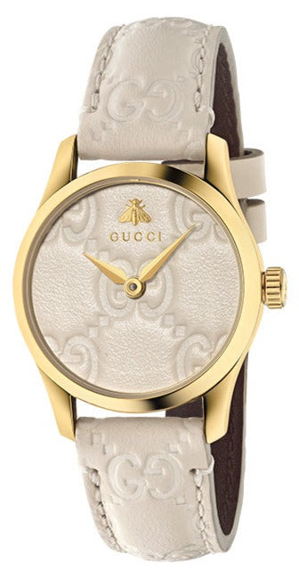 Gucci G Timeless Quartz White Dial White Leather Strap Watch For Women - YA126580A