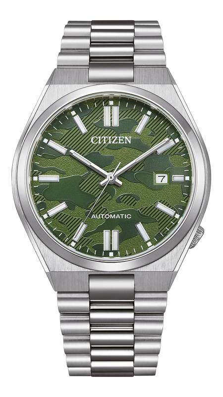 Citizen Tsuyosa Automatic Camouflage Green Dial Silver Steel Strap Watch For Men - NJ0159-86X