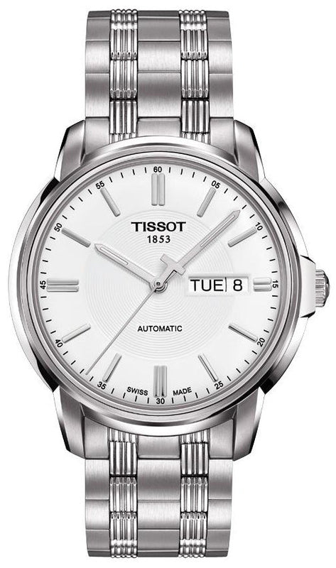 Tissot Automatics III Day Date White Dial Silver Steel Strap Watch For Men - T065.430.11.031.00
