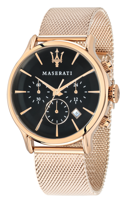 Maserati Epoca Black Dial Gold Mesh Bracelet Watch For Men - R8873618005