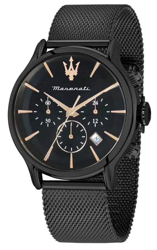 Maserati Epoca Chronograph Black Dial Black Mesh Strap Watch For Men - R8873618013