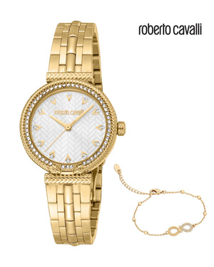 Just Cavalli Chiarezza Snake Core Silver Dial Gold Steel Strap Watch for Women - RC5L078M0025