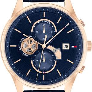 Tommy Hilfiger Weston Chronograph Blue Dial Blue Leather Strap Watch For Men - 1710503