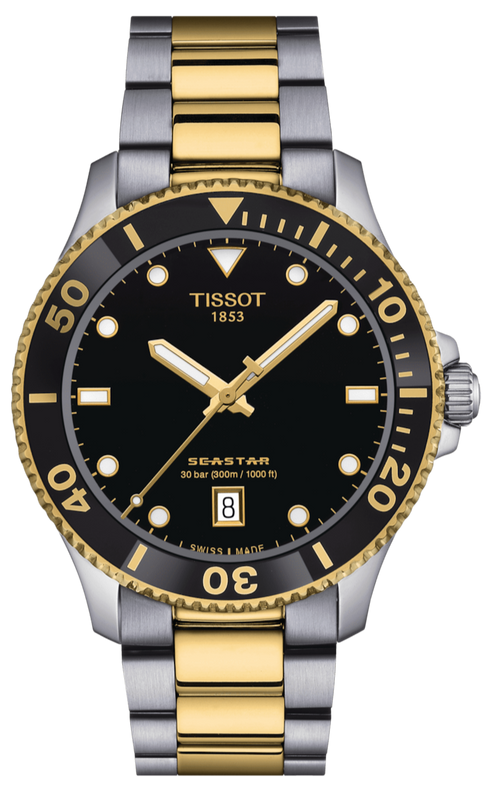 Tissot Seastar 1000 Black Dial Two Tone Steel Strap Watch For Men - T120.410.22.051.00