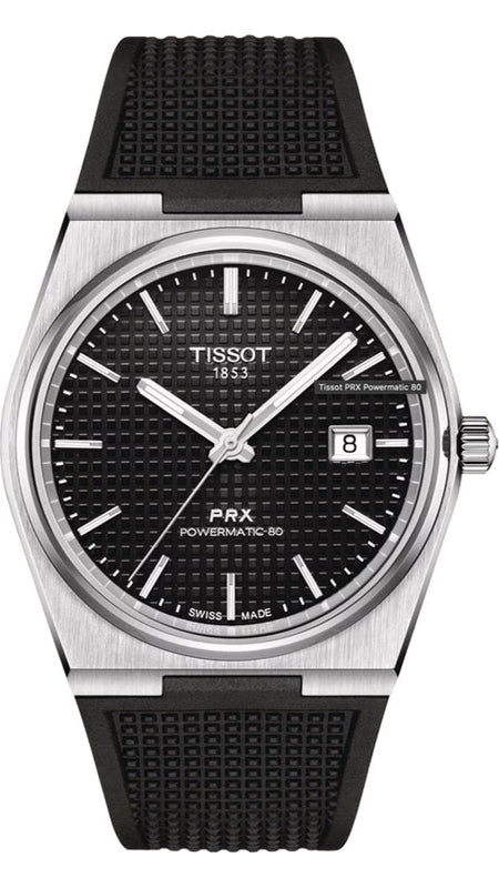 Tissot PRX Powermatic 80 Black Dial Black Rubber Strap Watch for Men - T137.407.17.051.00