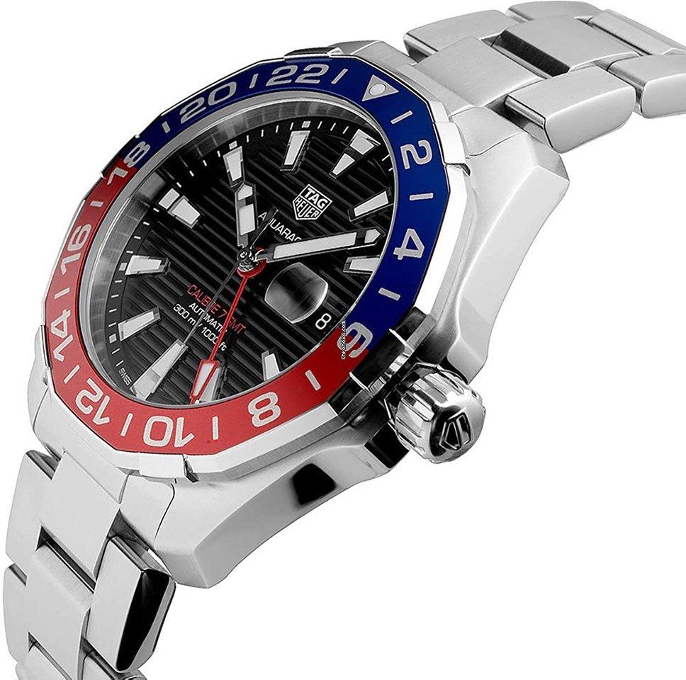 Tag Heuer Aquaracer GMT Caliber 7 Pepsi Black Dial Silver Steel Strap Watch for Men - WAY201F.BA0927