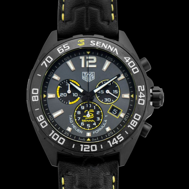 Tag Heuer Formula 1 Chronograph Senna Black Dial Black Leather Strap Watch for Men - CAZ101AJ.FC6487