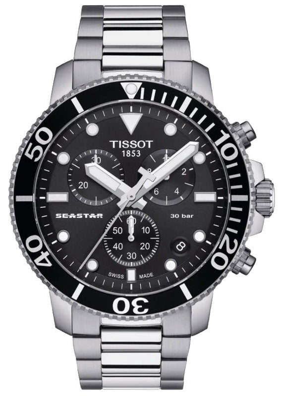 Tissot Seastar 1000 Chronograph Black Dial Silver Steel Strap Watch For Men - T120.417.11.051.00